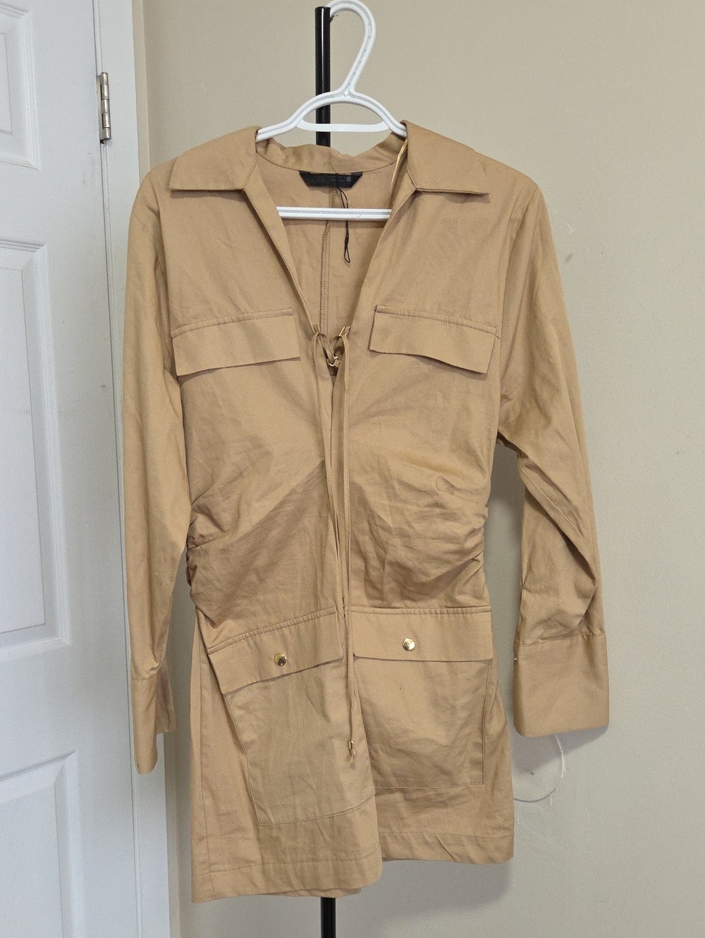 Zara Women's Tan Utility Jacket with Zip Front